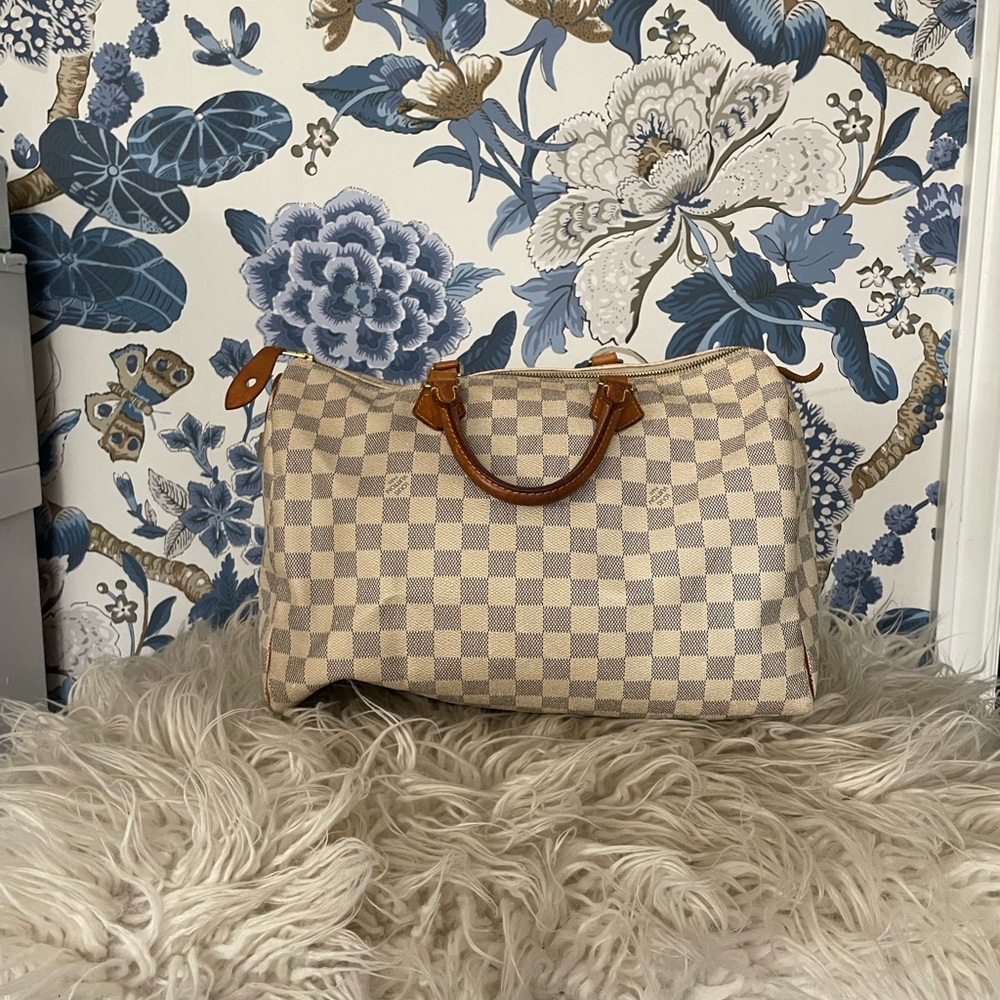 Louis Vuitton Damier Azur Canvas Top-Handle Tote in Beige and Brown 35 - Picture 2 of 11